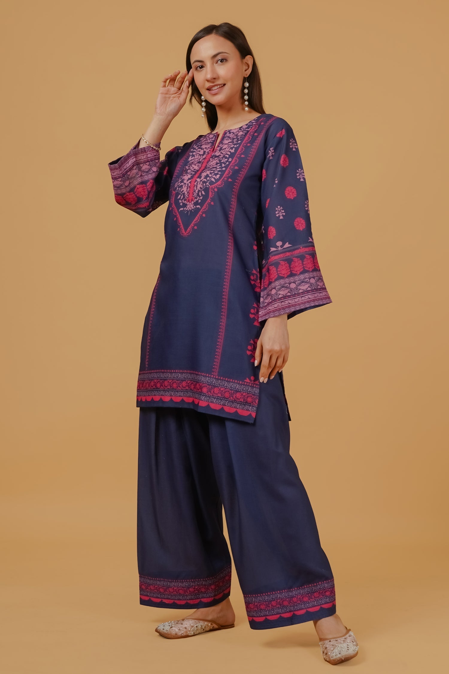 Navy & Pink Printed Lawn Cotton Co-ord Set