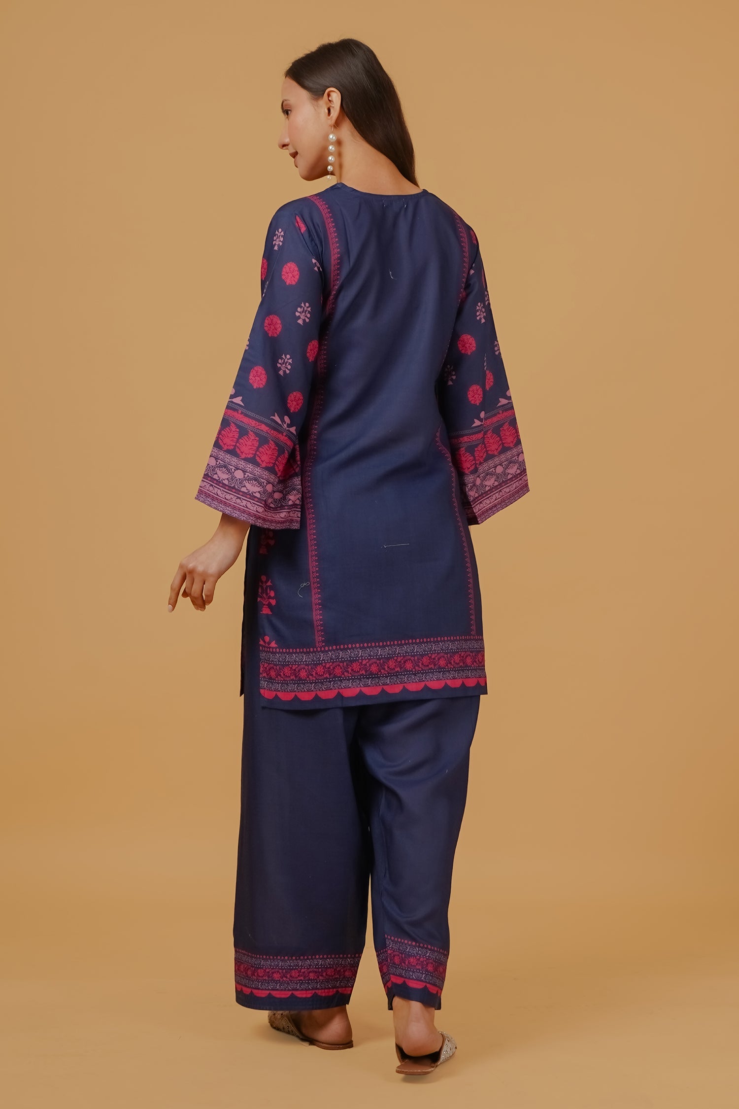 Navy & Pink Printed Lawn Cotton Co-ord Set