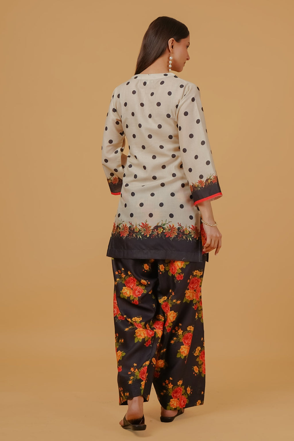 Ivory Polka Floral Printed Lawn Cotton Co-ord Set
