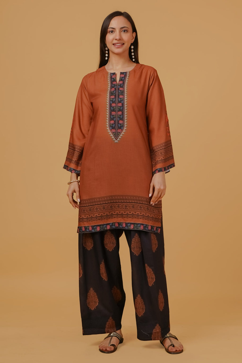 Cocoa Brown Printed  Lawn Cotton Co-ord Set