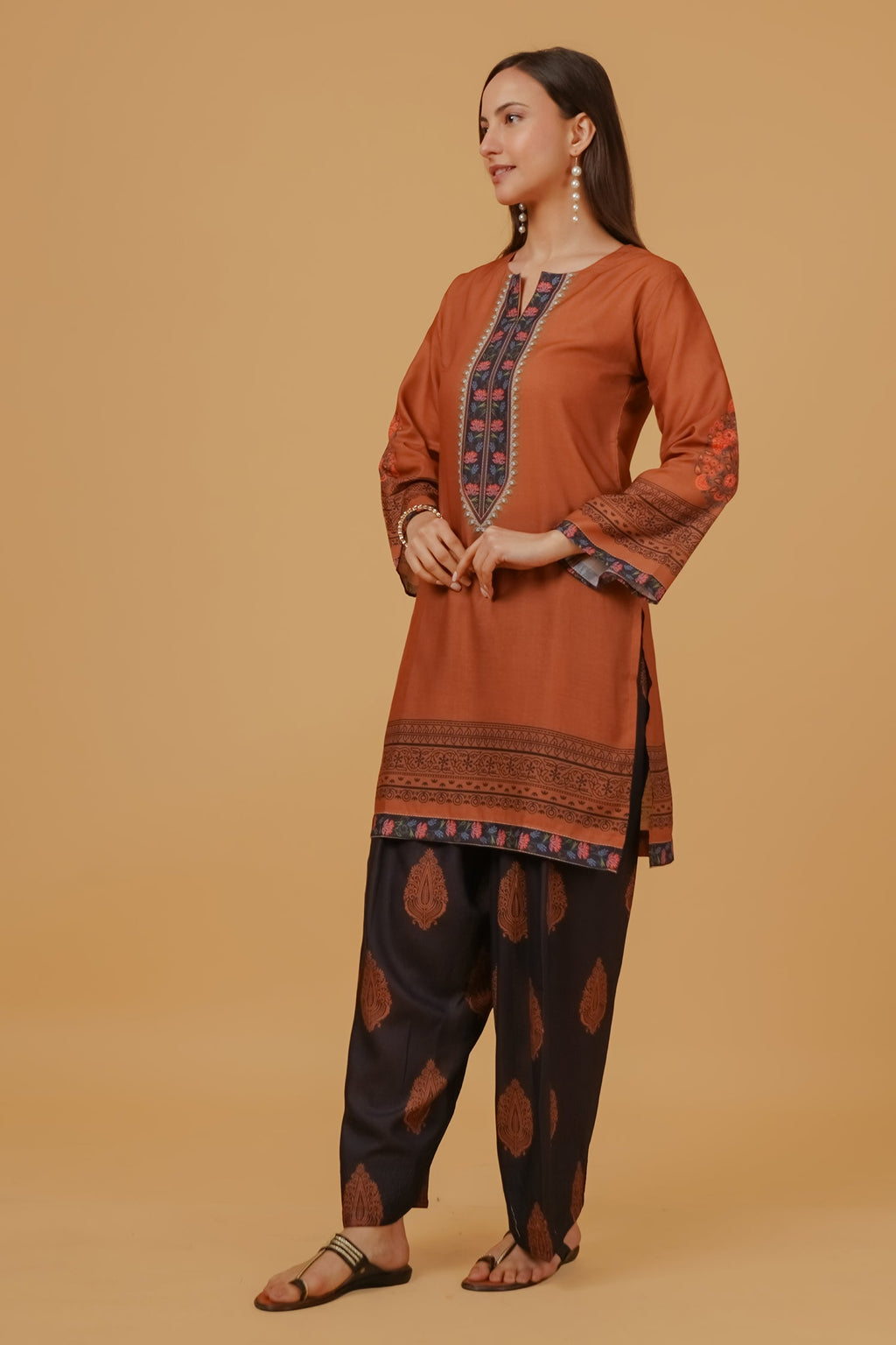 Plus Size - Cocoa Brown Printed  Lawn Cotton Co-ord Set