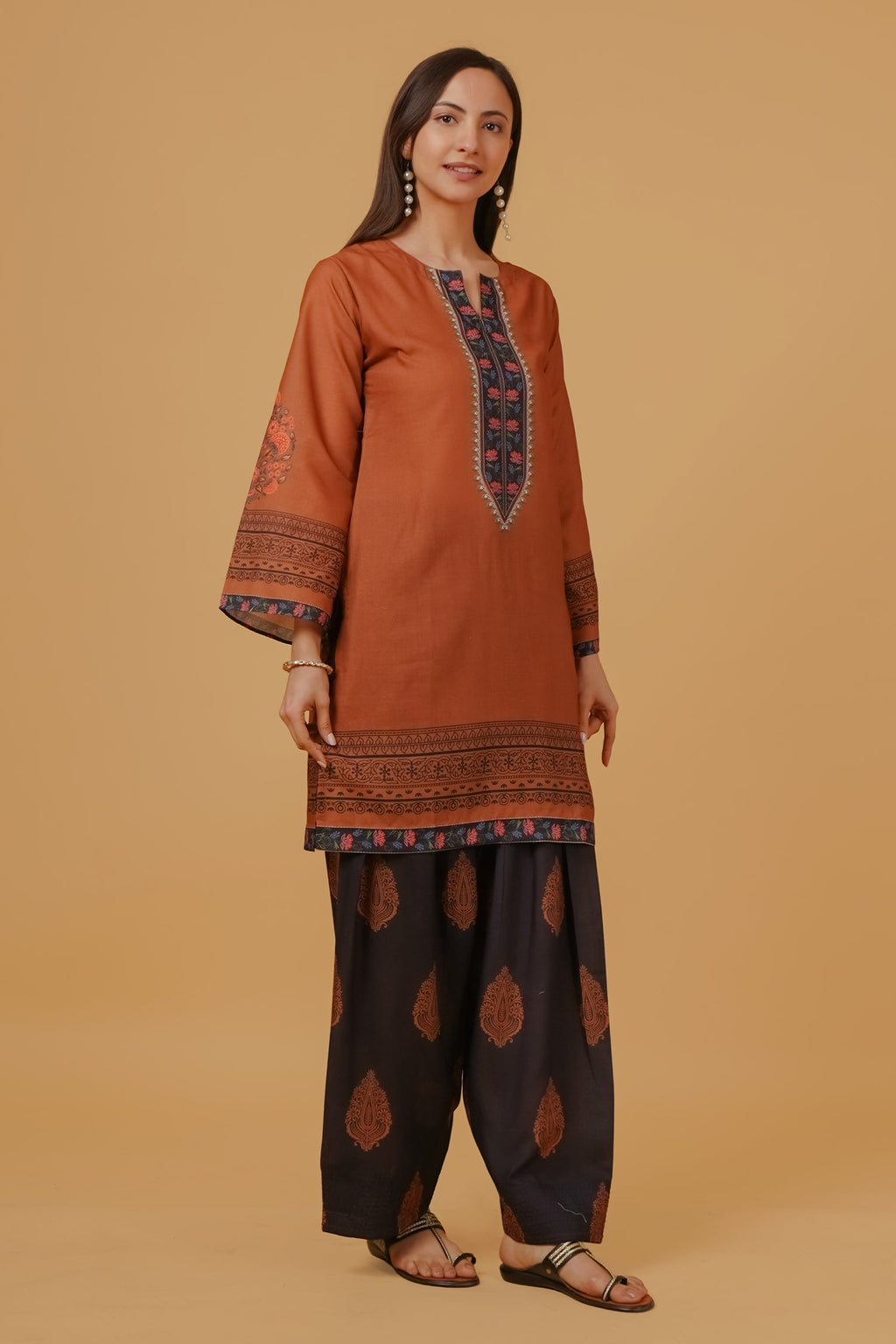 Cocoa Brown Printed  Lawn Cotton Co-ord Set