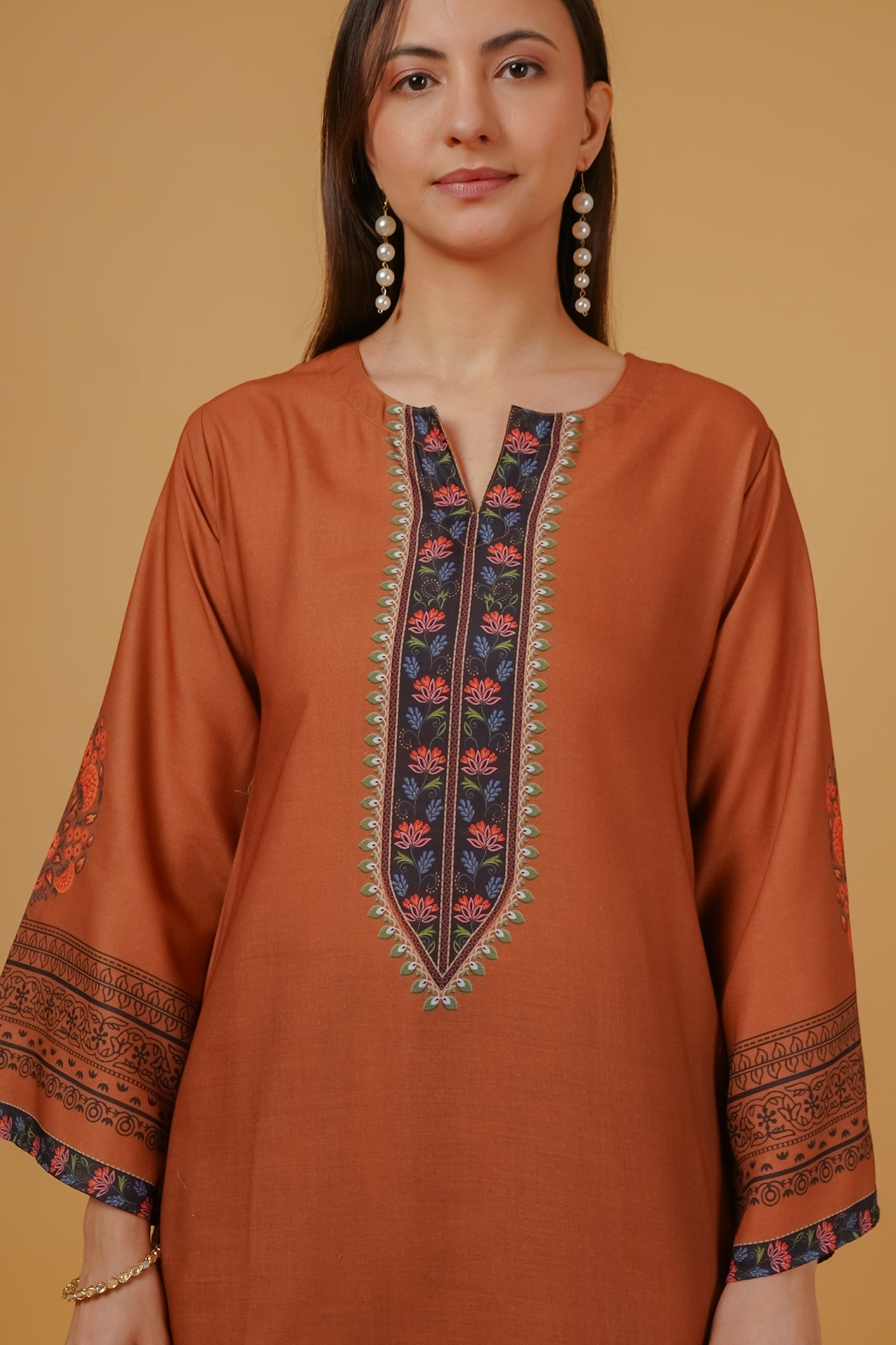 Plus Size - Cocoa Brown Printed  Lawn Cotton Co-ord Set
