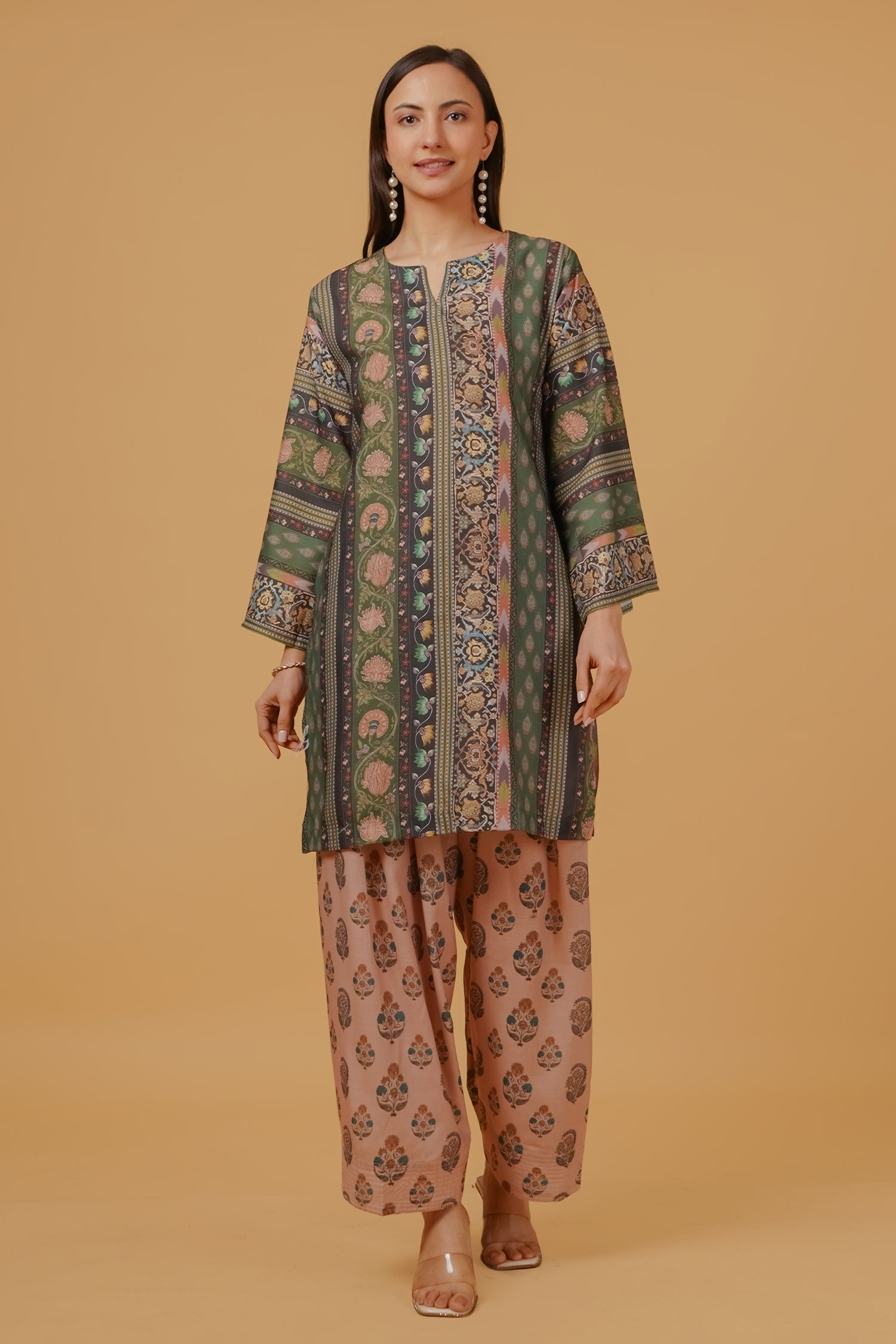 Plus Size - Forest Green Printed  Lawn Cotton Co-ord Set