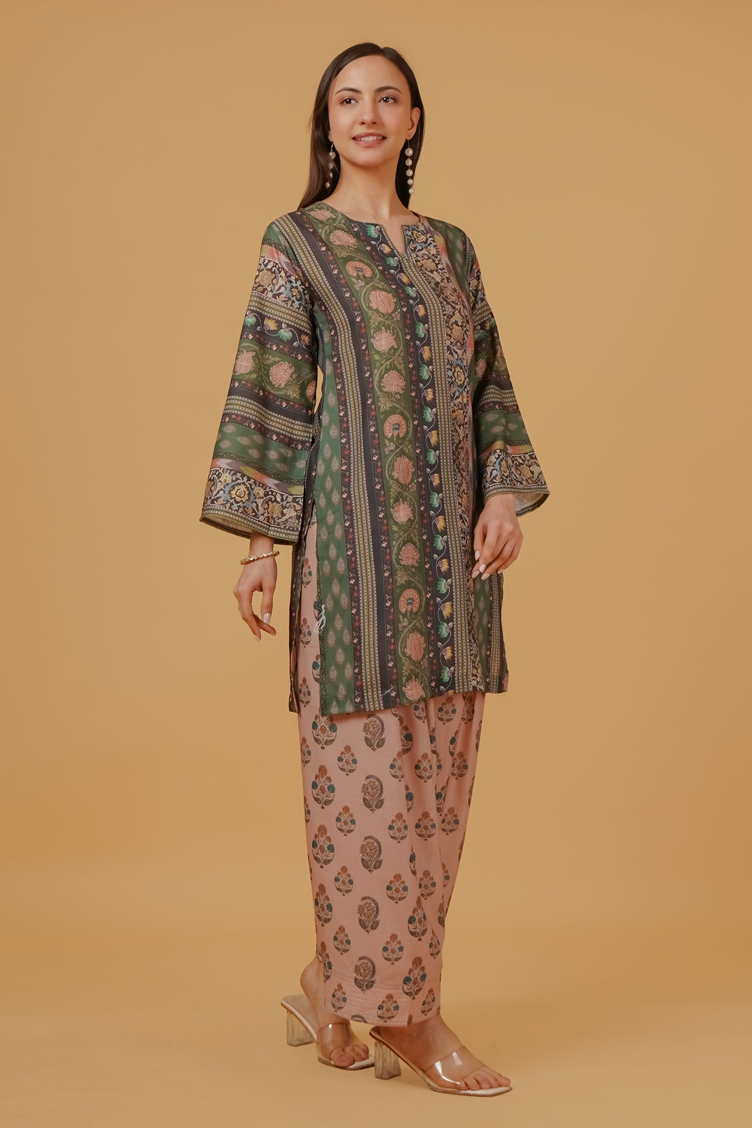 Plus Size - Forest Green Printed  Lawn Cotton Co-ord Set
