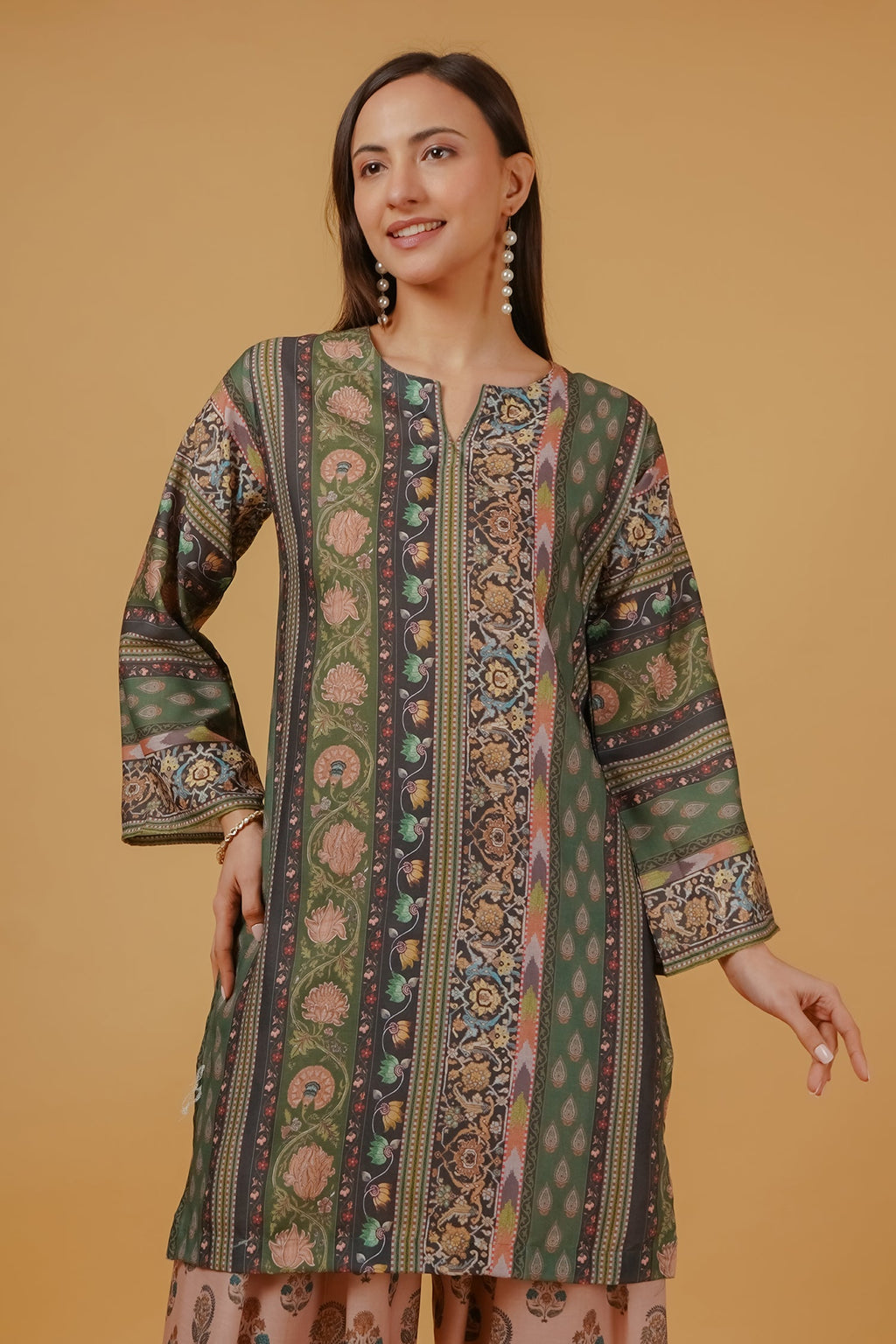 Plus Size - Forest Green Printed  Lawn Cotton Co-ord Set