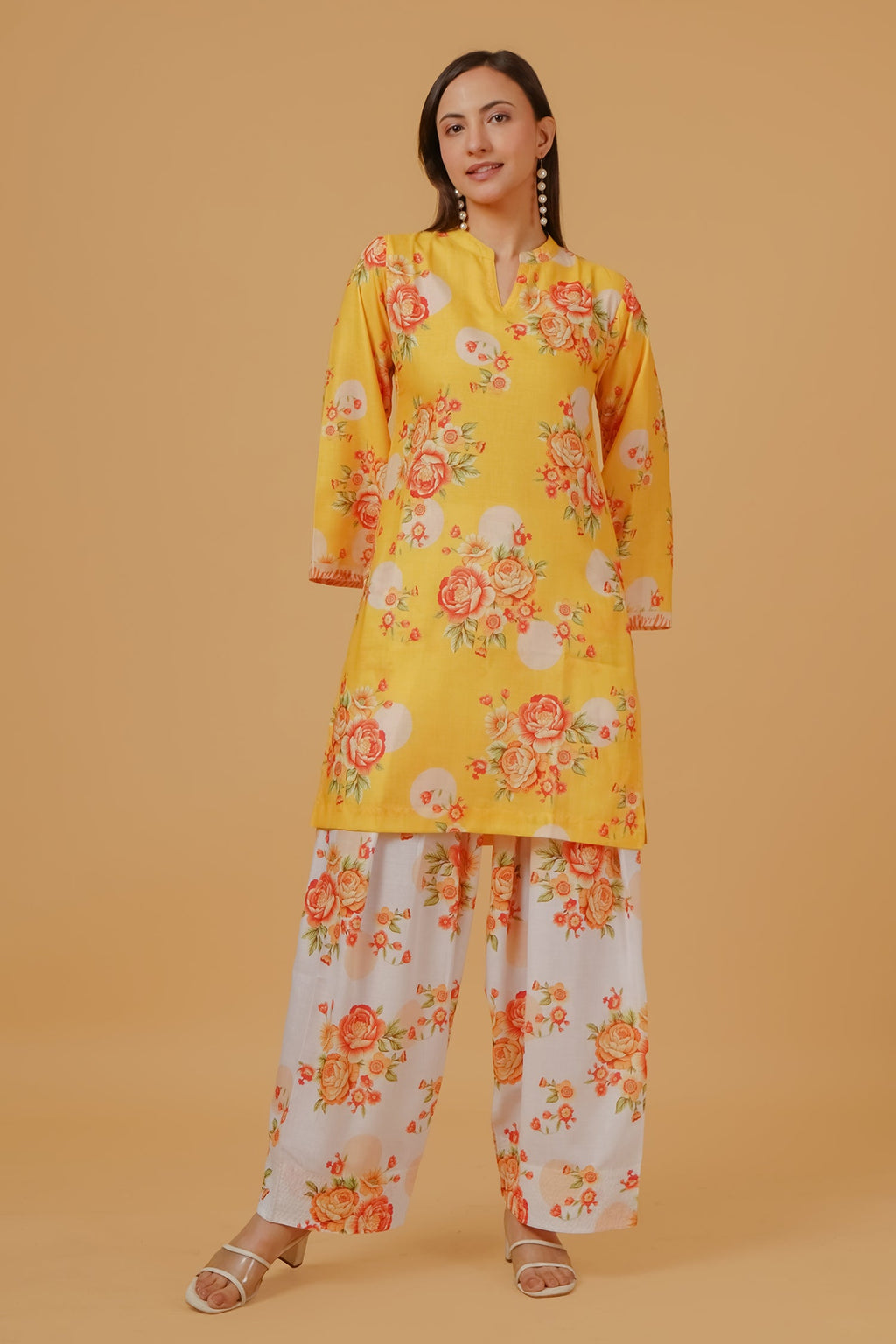 Yellow Floral Printed  Lawn Cotton Co-ord Set