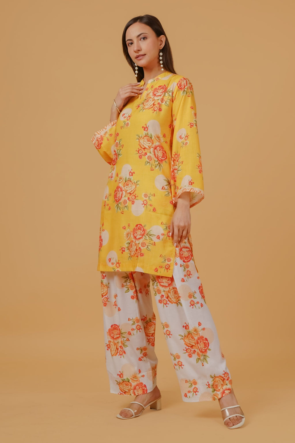 Yellow Floral Printed  Lawn Cotton Co-ord Set