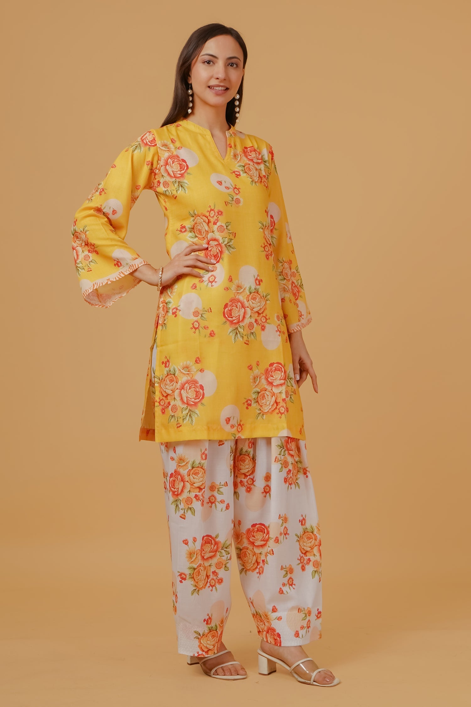 Yellow Floral Printed  Lawn Cotton Co-ord Set