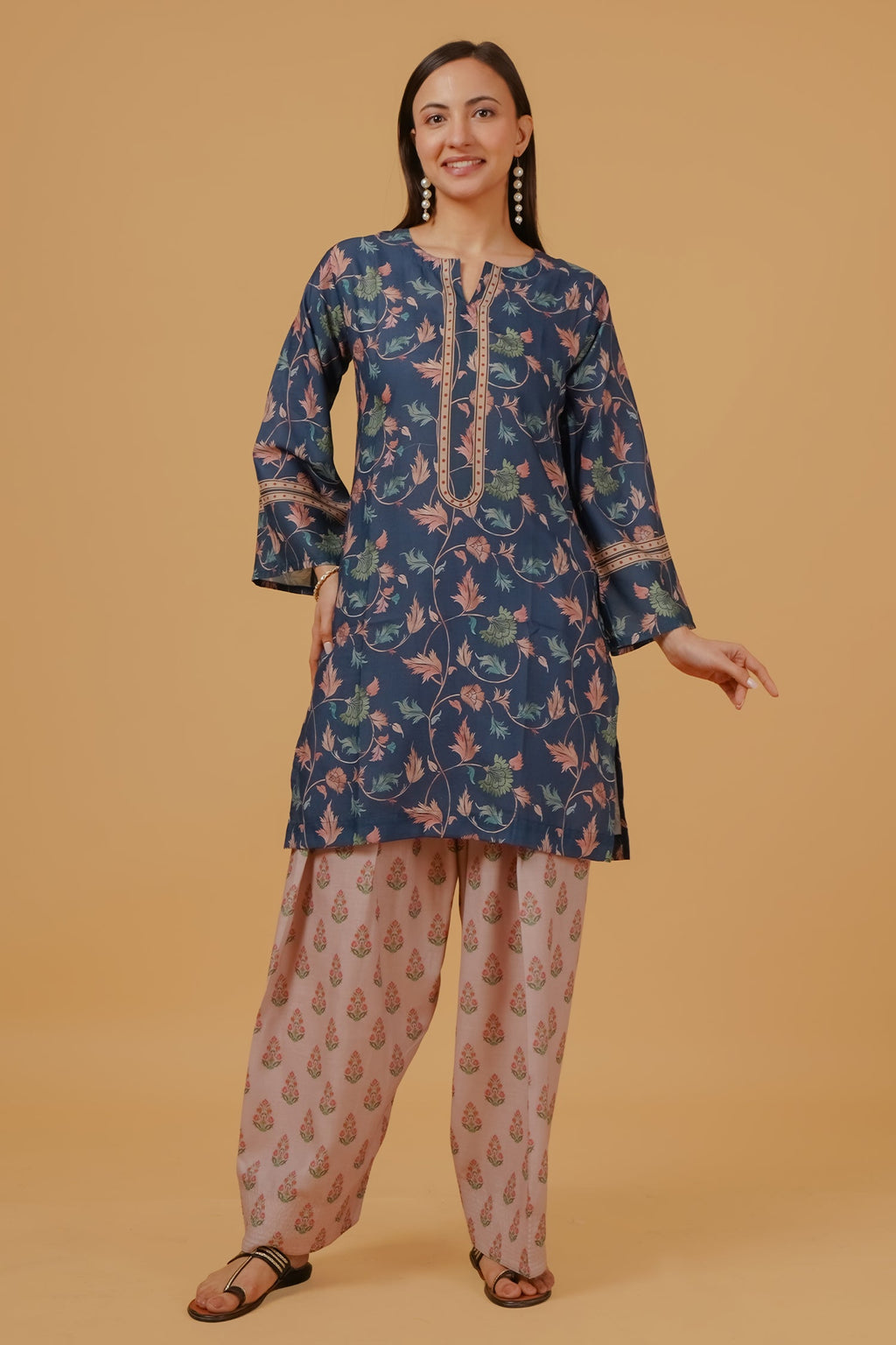 Plus Size - Teal Floral Printed  Lawn Cotton Co-ord Set