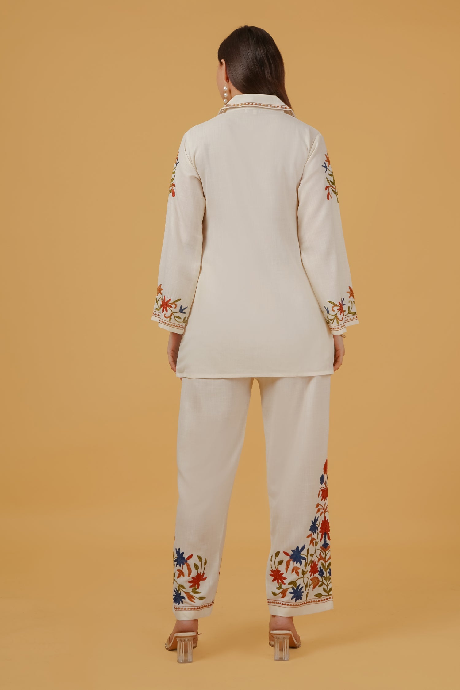 Cotton Kashmiri Aari Embroidered Kurta Set - Ivory