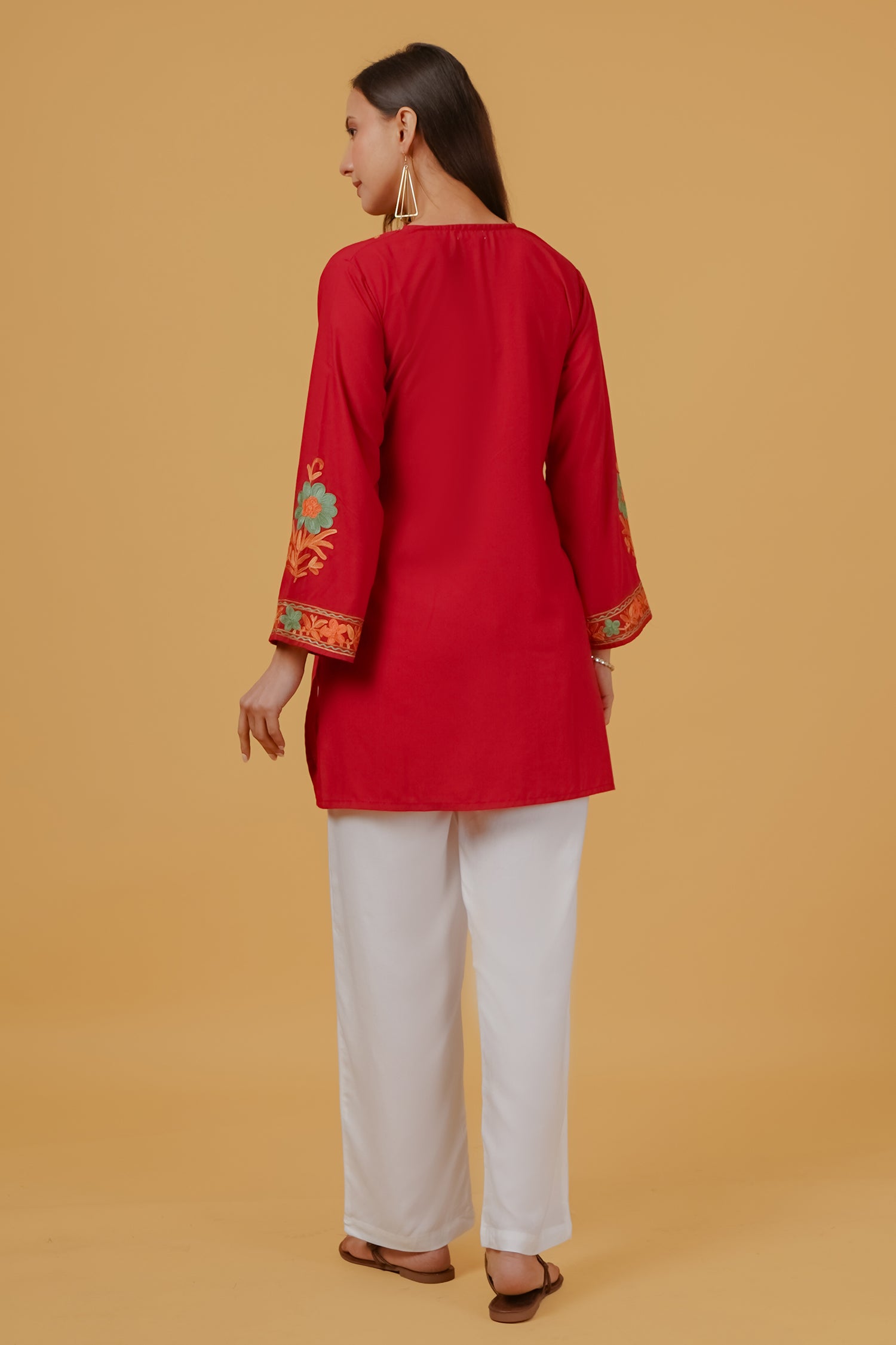 Cotton Kashmiri Aari Embroidered Short Kurta - Maroon