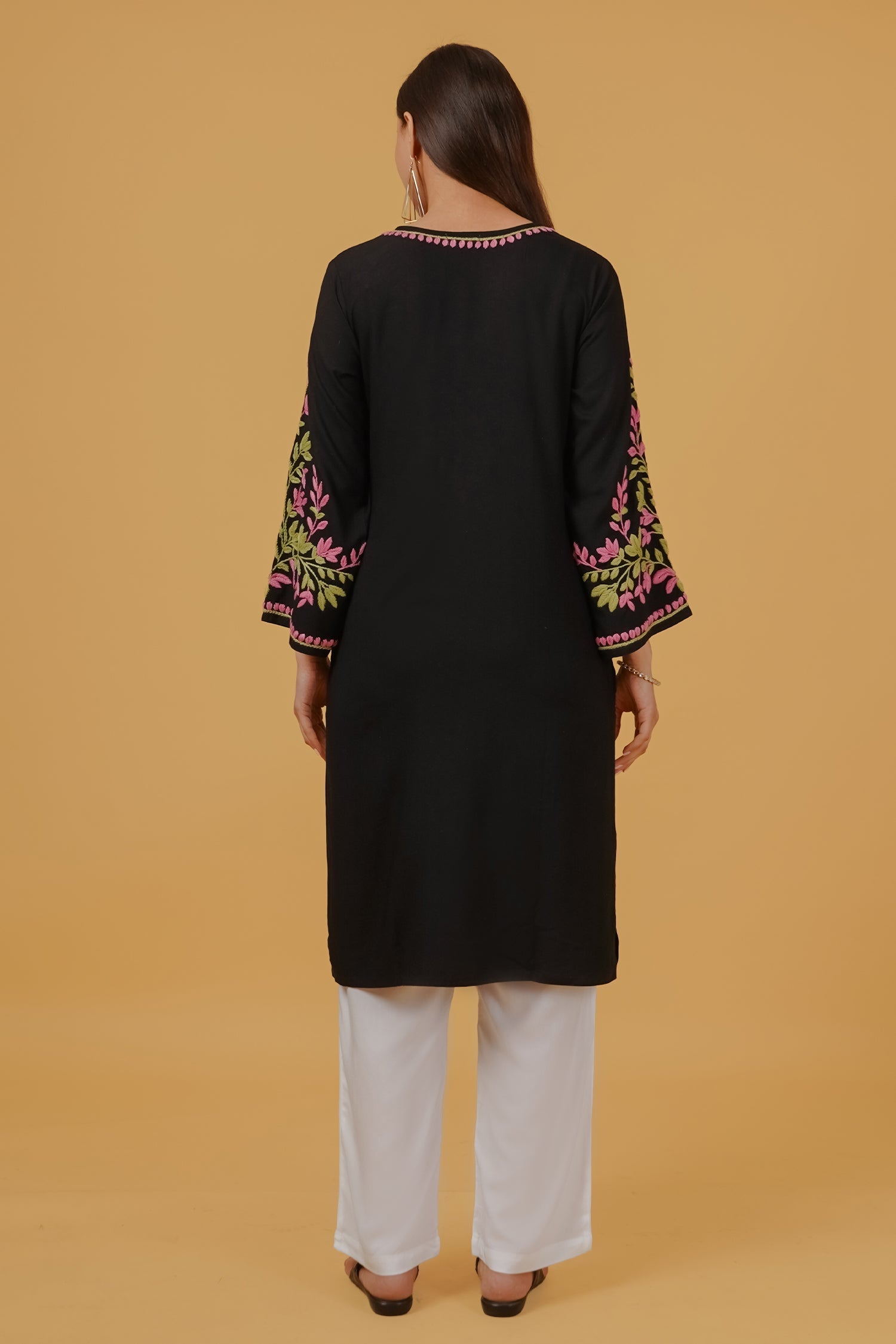 Rayon Chikankari Embroidered Kurta In Rayon - Black