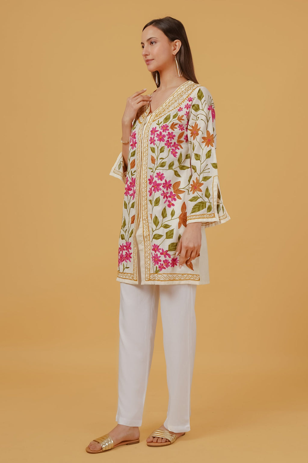 Cotton Kashmiri Aari Embroidered Jacket – Off White