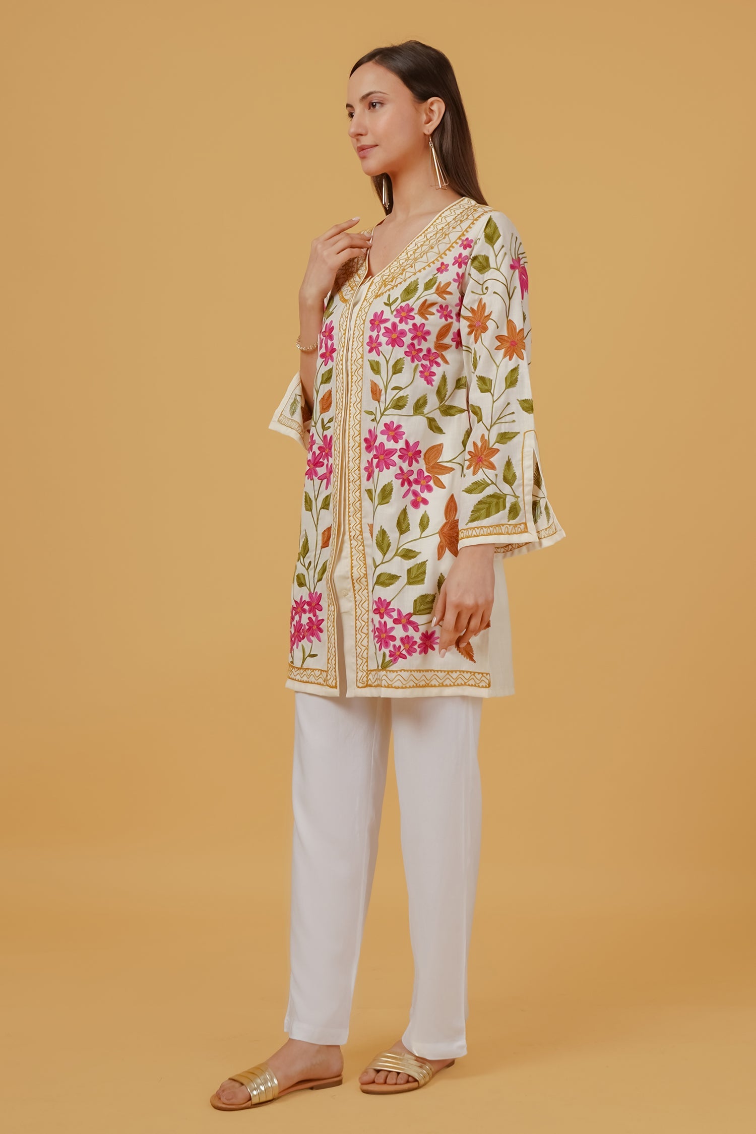 Cotton Kashmiri Aari Embroidered Jacket – Off White