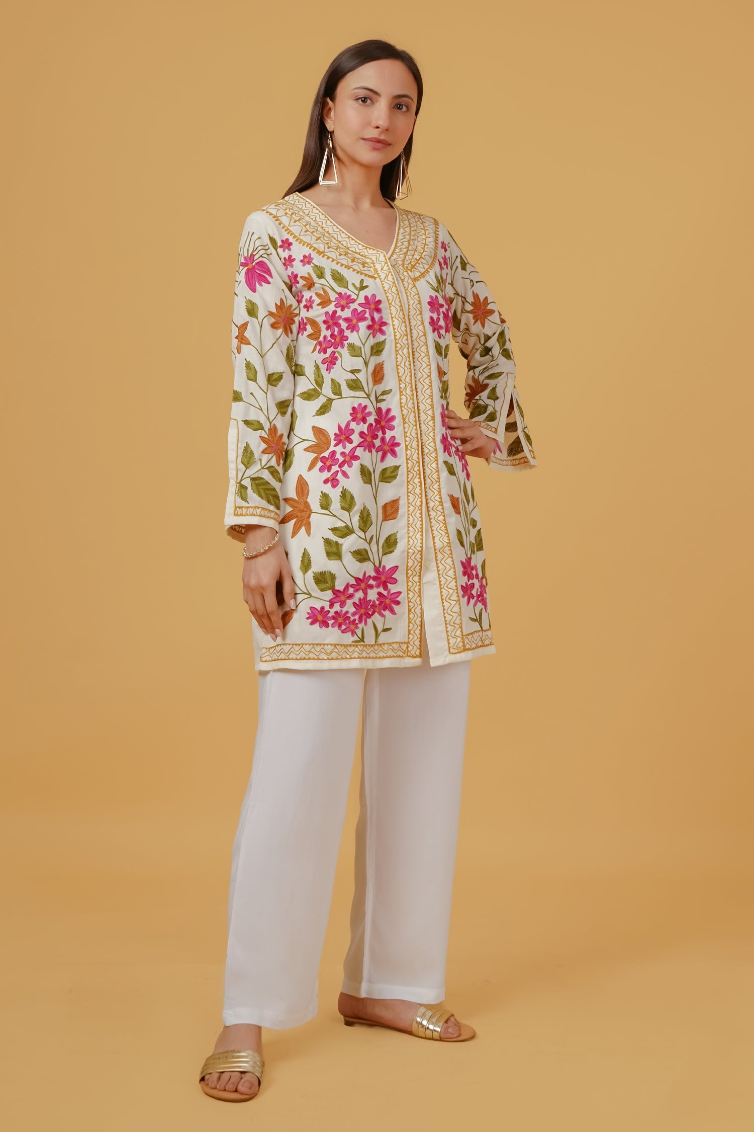 Cotton Kashmiri Aari Embroidered Jacket – Off White