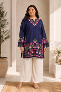 Plus Size - Falak Kashmiri Long Kurta - Blue