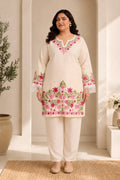 Plus Size - HOK Falak Kashmiri Long Kurta - White