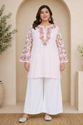 Plus Size - Kashmiri Aari Work Cotton Short Kurta – Pink
