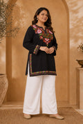 Plus Size - Cotton Kashmiri Aari Short Kurta – Black