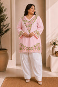 Plus Size - Cotton Kashmiri Aari Short Kurta - Pink