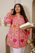 Plus Size - Kashmiri Aari Work Cotton Kurta Jacket – Pink