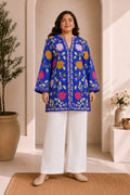 Plus Size - Kashmiri Aari Work Cotton Kurta Jacket – Royal Blue