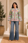 Plus Size - Kashmiri Jacket With Aari Work Cotton  – Sky Blue