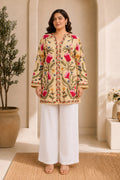 Plus Size - Kashmiri Aari Work Cotton Kurta Jacket – Beige