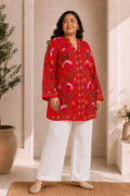 Plus Size - Kashmiri Aari Work Cotton Kurta Jacket – Red
