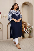 Plus Size - Fizaa Chikankari Elegant Blue Modal Cotton Kurta