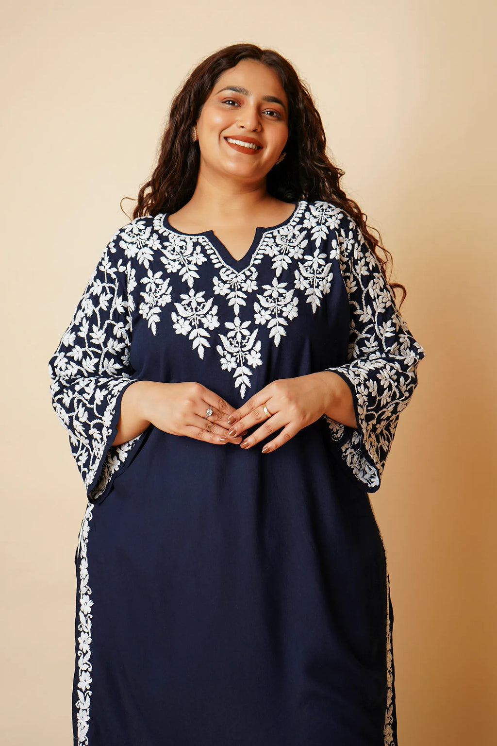 Plus Size - Fizaa Chikankari Elegant Blue Modal Cotton Kurta