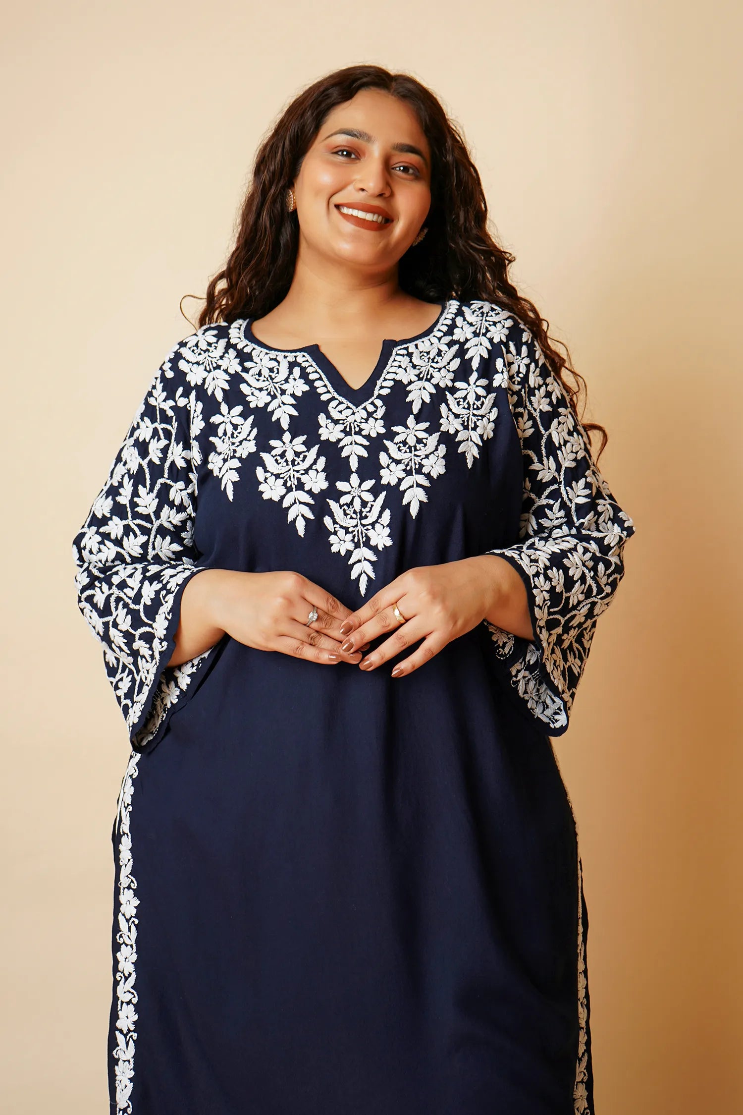 Plus Size - Fizaa Chikankari Elegant Blue Modal Cotton Kurta