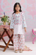Kids White Floral Printed Lawn Cotton Co-ord Set