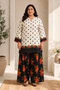 Plus Size - Ivory Polka Floral Printed Lawn Cotton Co-ord Set