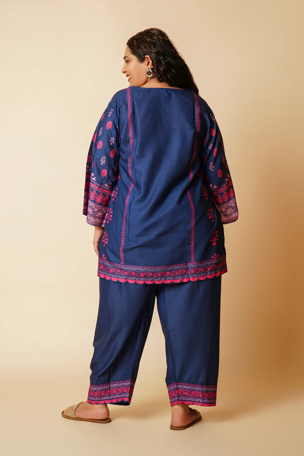 Plus Size - Navy & Pink Printed Lawn Cotton Co-ord Set
