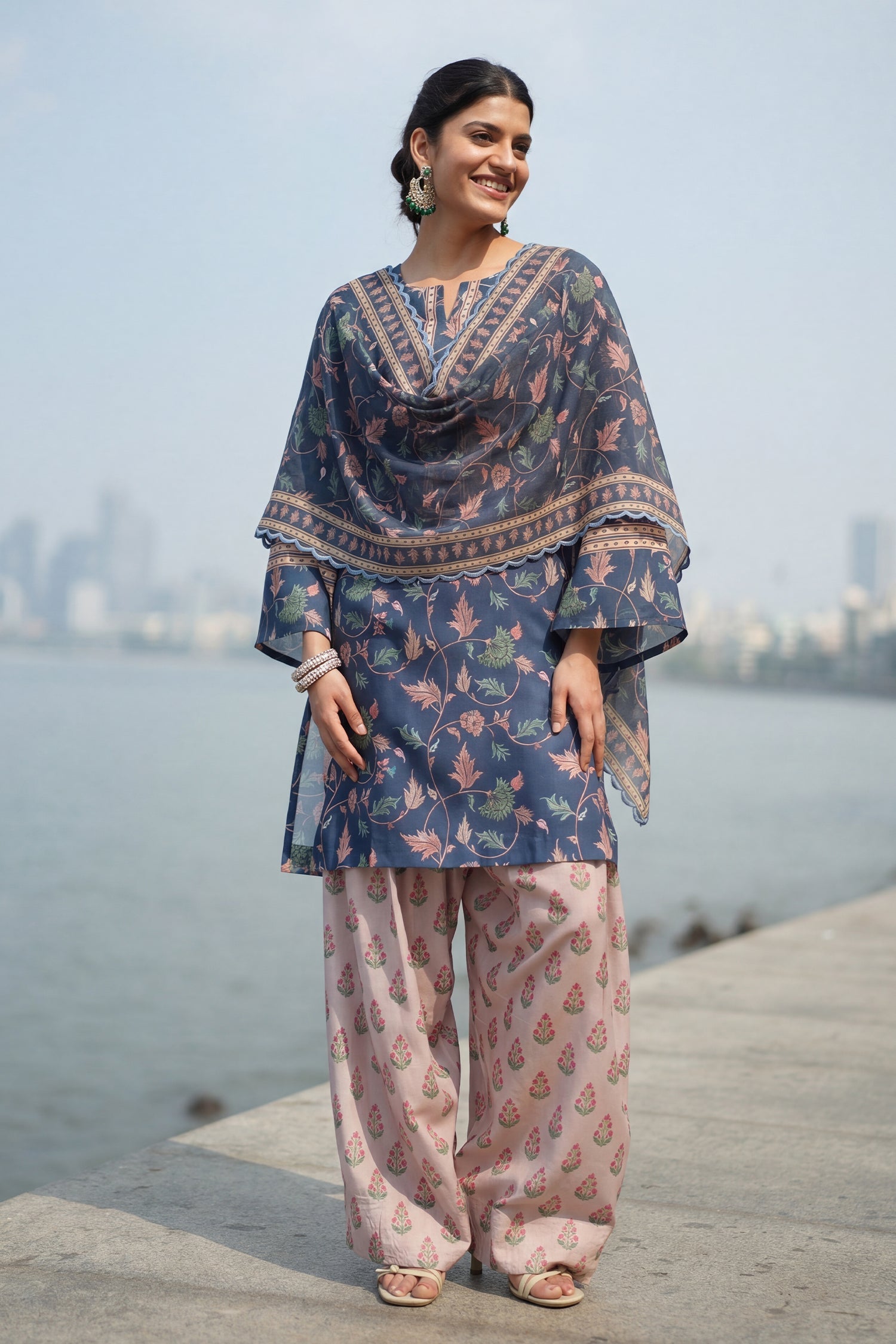Printed Organza Dupatta - Teal