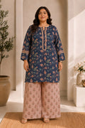 Plus Size - Teal Floral Printed  Lawn Cotton Co-ord Set