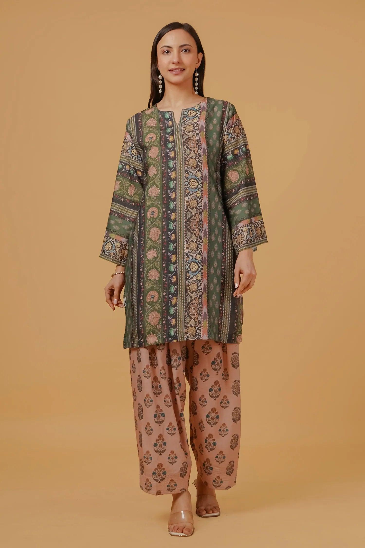 Plus Size - Forest Green Printed  Lawn Cotton Co-ord Set