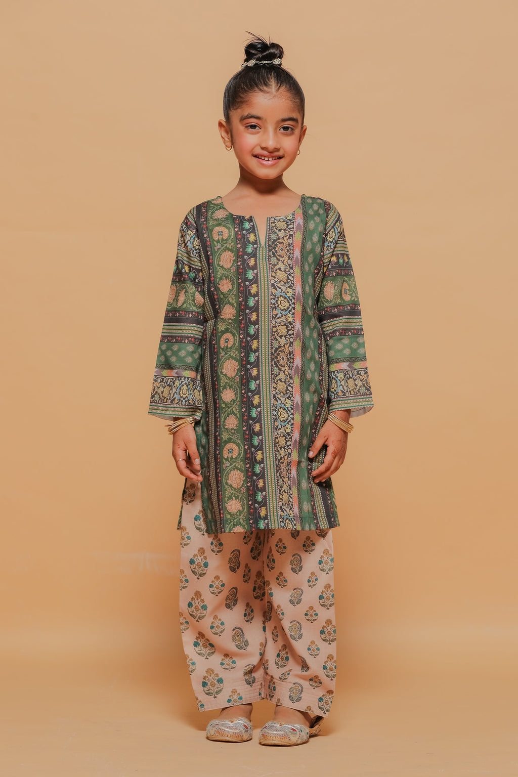 Kids Green Printed Lawn Cotton Co-ord Set