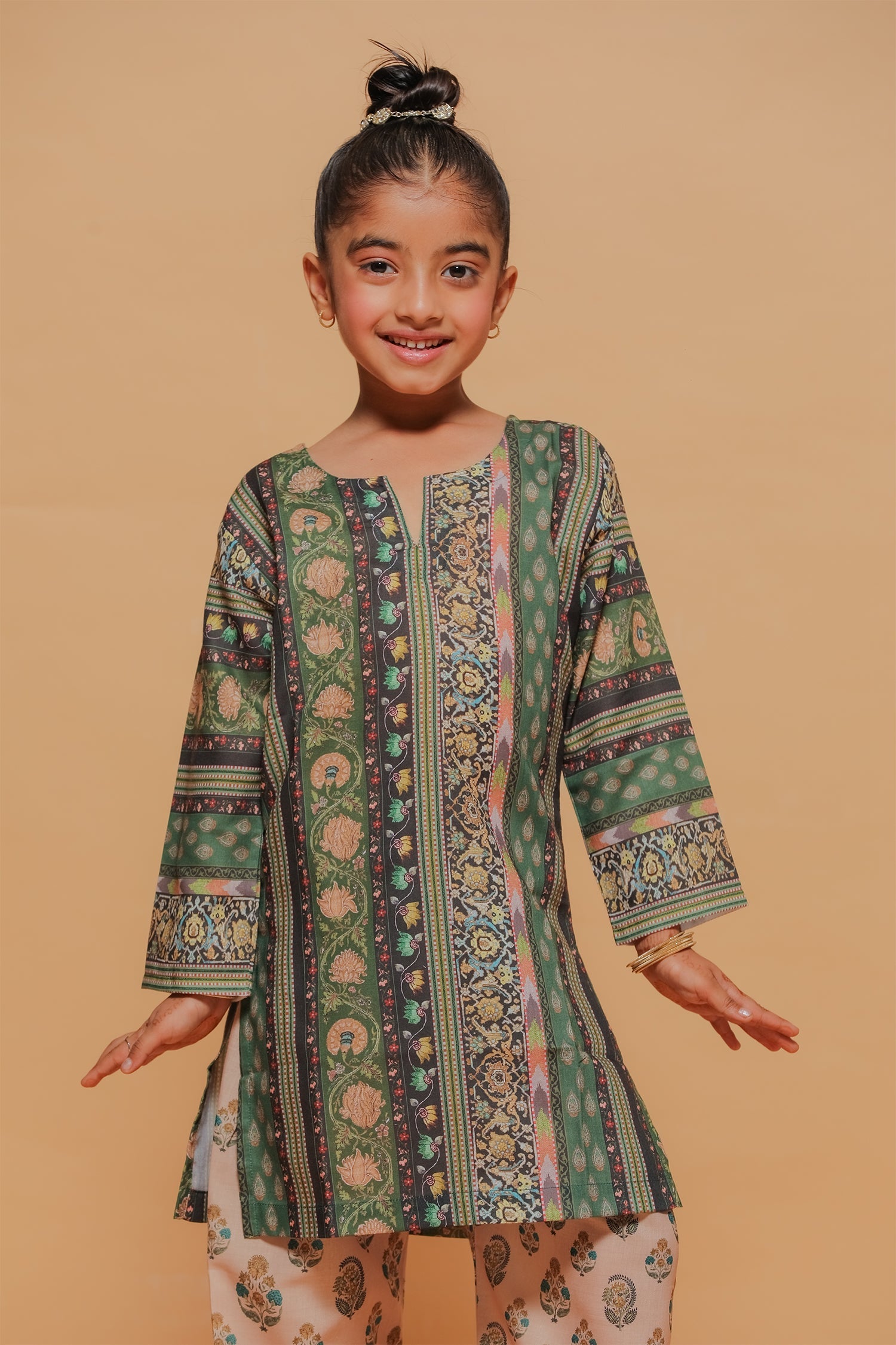 Kids Green Printed Lawn Cotton Co-ord Set
