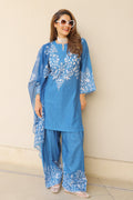 Priyanka x HOK in Indigo Blue Printed Lawn Cotton Co-ord Set with Farsi Pants