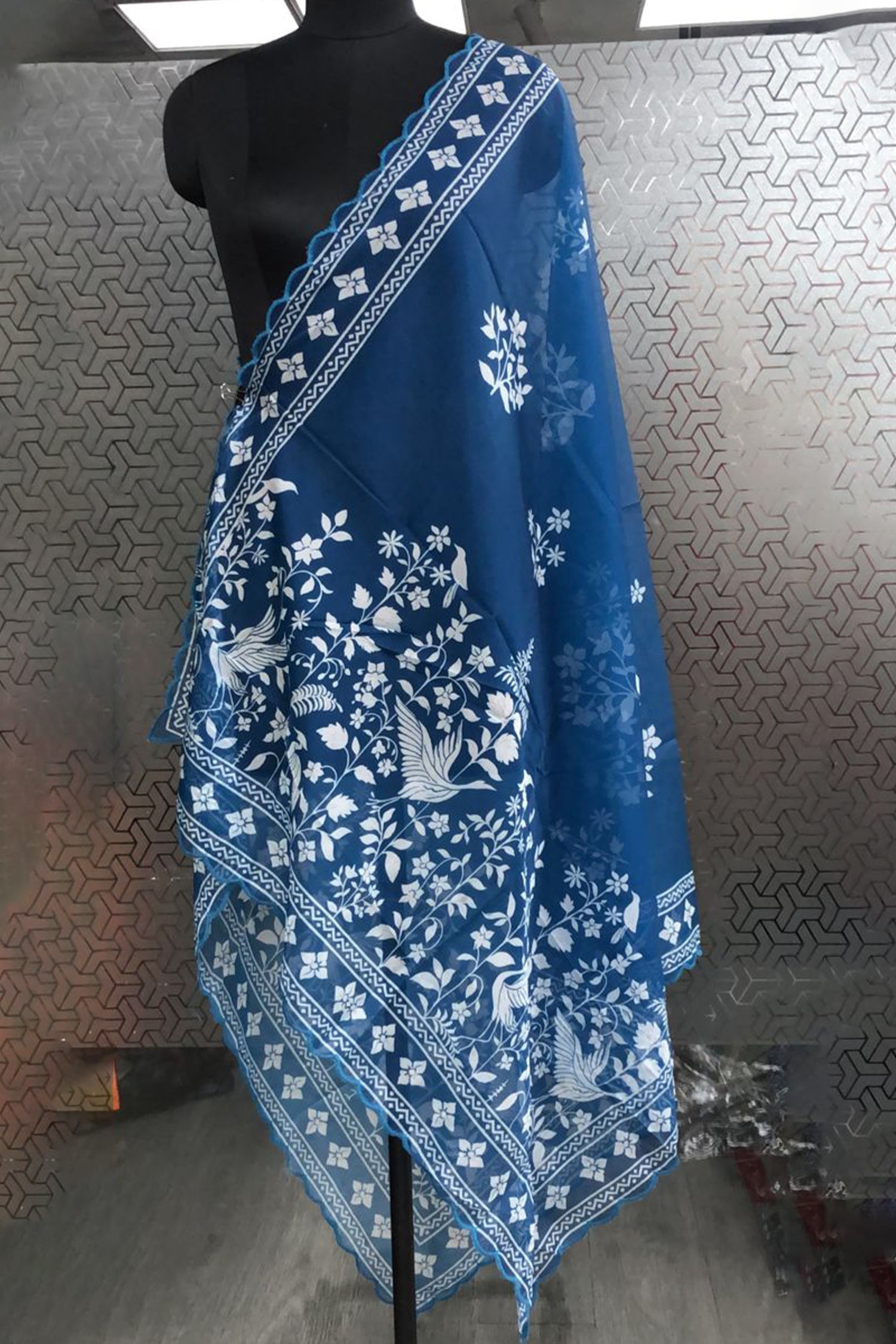 Plus Size - Indigo Blue Printed Lawn Cotton Co-ord Set with Farsi Pants
