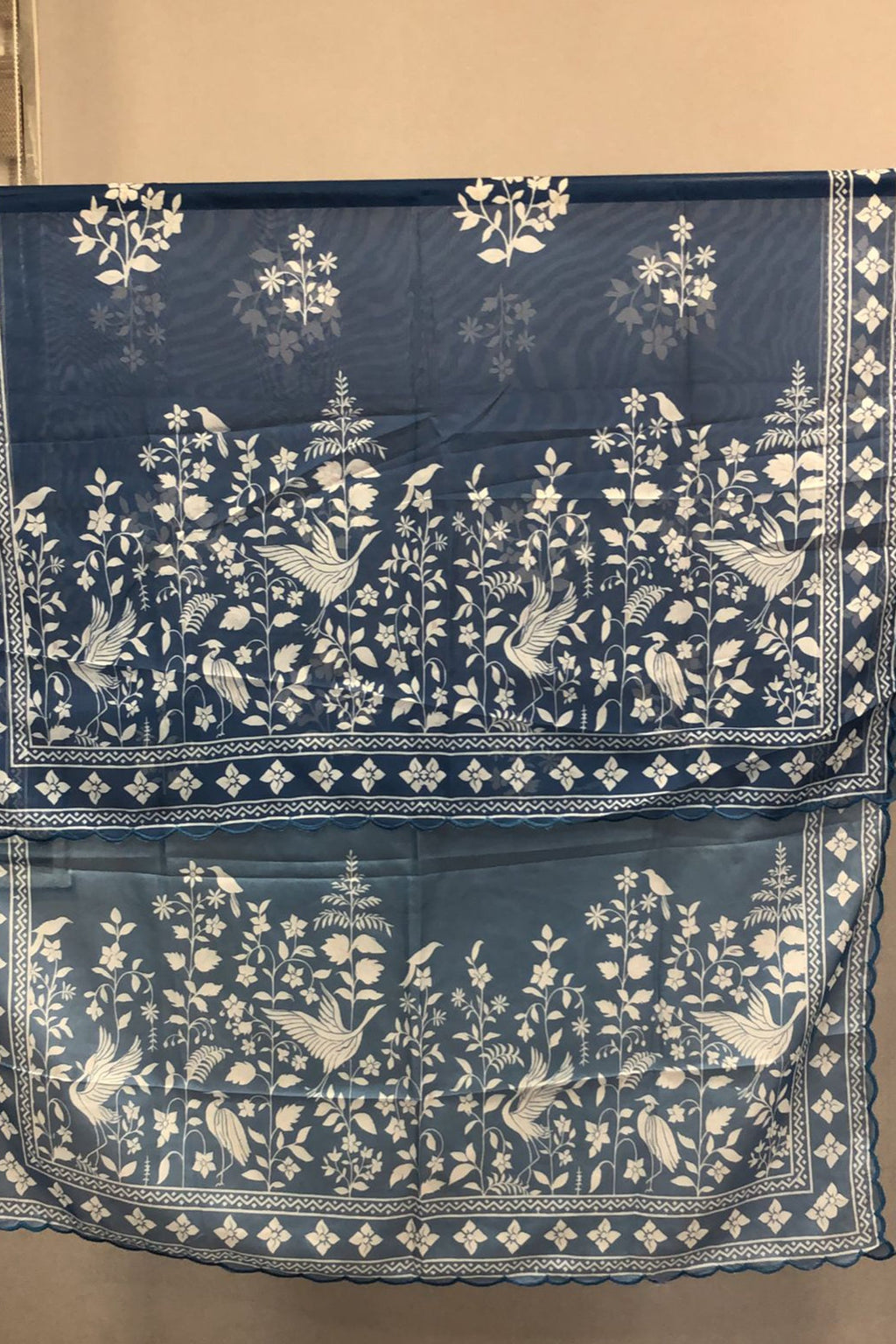 Plus Size - Indigo Blue Printed Lawn Cotton Co-ord Set with Farsi Pants