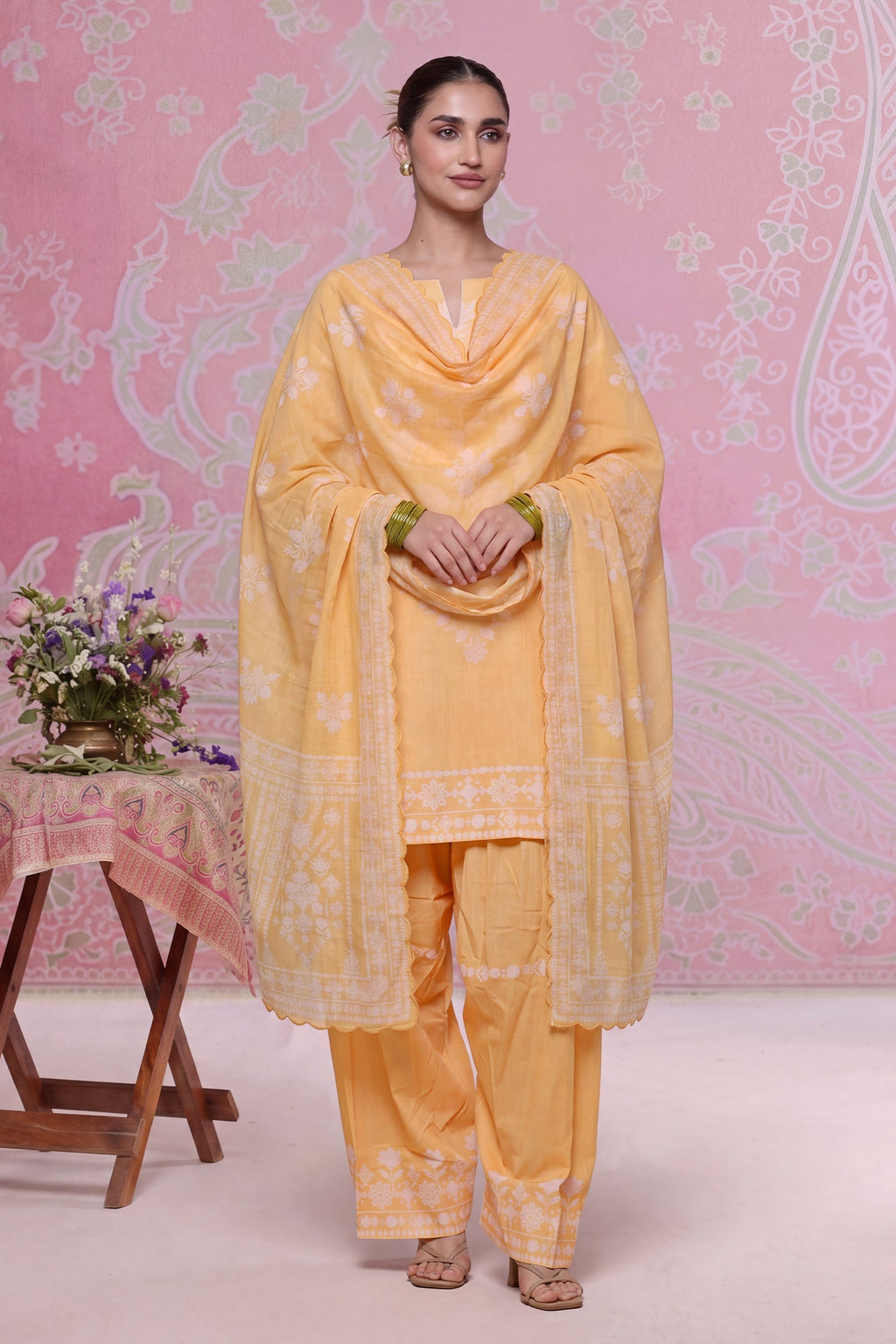 Printed Organza Dupatta in Yellow