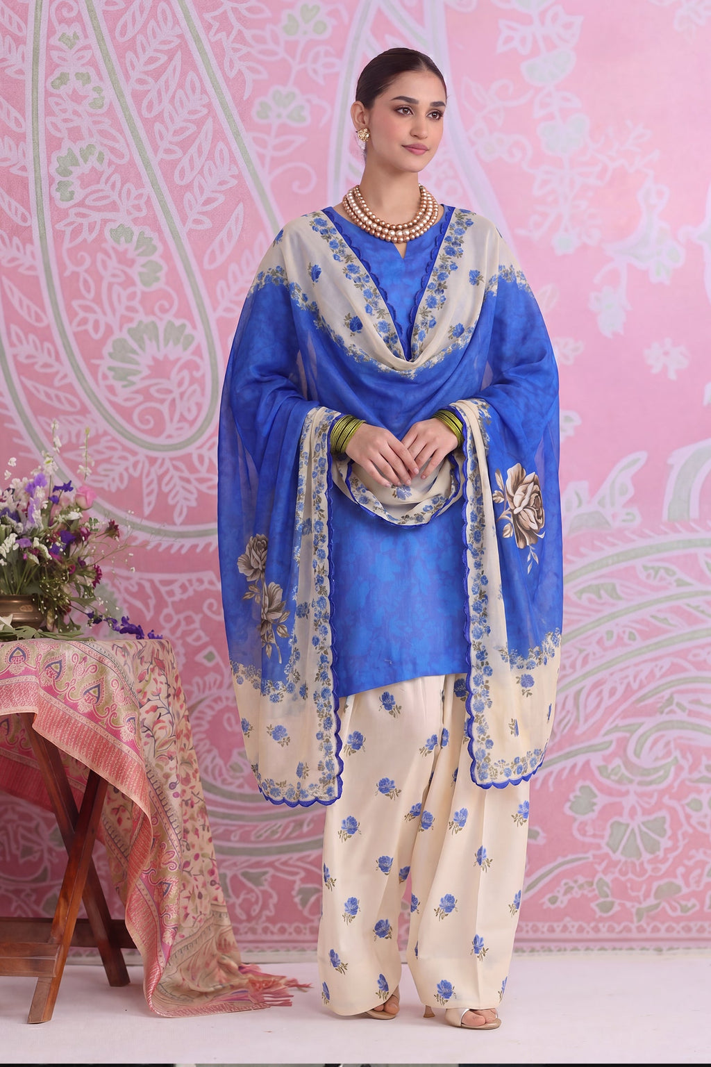 Printed Organza Dupatta in Blue