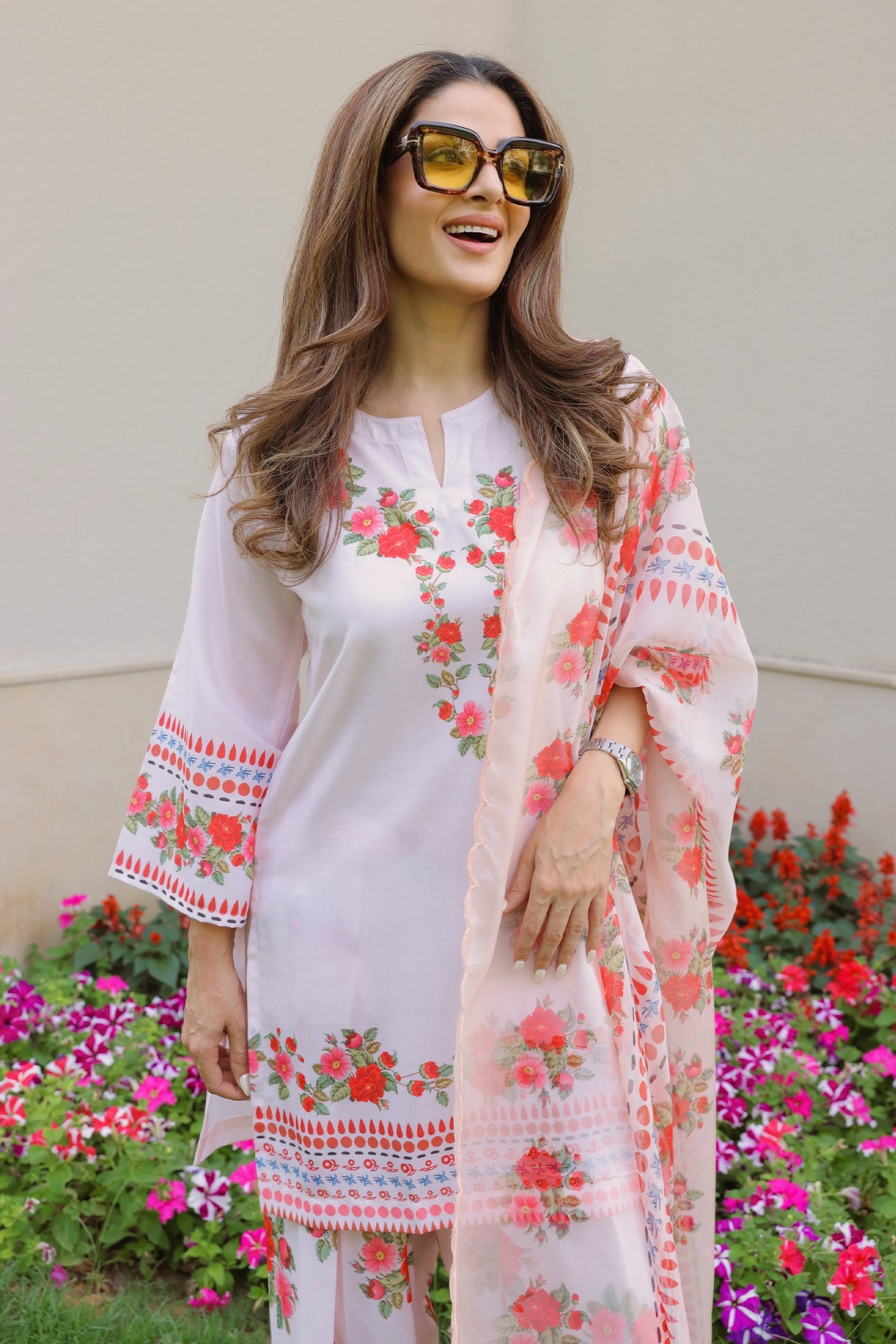 Priyanka x HOK in Blush Pink Floral Printed Lawn Cotton Co-ord Set with Farsi Pants
