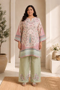 Plus Size - Lawn Cotton Printkari Co-ord Set – Ivory Pastel Floral with Straight Pant