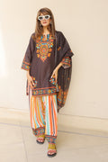 Neha x HOK in Black Multicolour Printed Lawn Cotton Co-ord Set with Farsi Pants