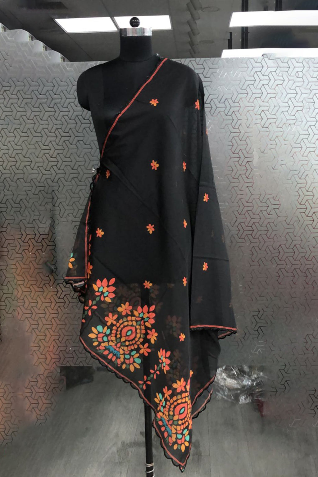 Plus Size - Black Multicolour Printed Lawn Cotton Co-ord Set with Farsi Pants